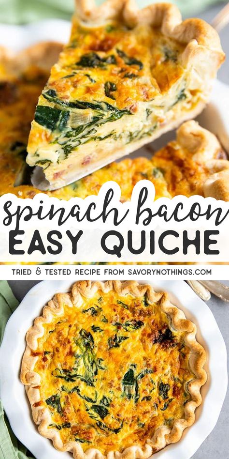 Spinach Bacon Quiche, Brunch Bacon, Bacon Quiche Recipe, Bacon Spinach Quiche, Spinach And Bacon, Breakfast Christmas, Spinach Quiche Recipes, Keto Quiche, Frozen Pie Crust