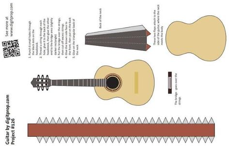 PAPERMAU: A Miniature Guitar Paper Model - by Markus Fischer Digitprop Minecraft Printables, Miniature Guitars, Guitar Diy, Vitrine Miniature, Paper Dolls Clothing, Dollhouse Miniature Tutorials, Dollhouse Printables, Paper Toy, Printable Scrapbook Paper