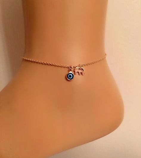 Excited to share this item from my #etsy shop: Rose Gold Evil Eye Elephant Bracelet, Cute Gold Evil Eye Elephant Anklet, Kids Jewelry, Toddler Jewelry, Gift for Kids, Baby Jewelry, Cartier Nail Bracelet, Gold Ankle Chain, Elephant Anklet, Pandora Bracelet Charms Ideas, Heart Ankle Bracelet, Kids Gold Jewelry, Toddler Jewelry, Cute Promise Rings, Cute Anklets