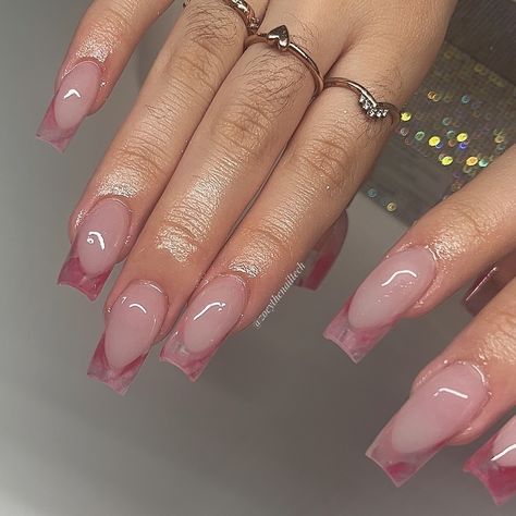 Marble Nails Pink, Pink Frenchies, Pink Marble Nails, Vegas Nails, Rose Nails, Pink Gem, Pink Acrylic, Pink Acrylics, Pink Acrylic Nails