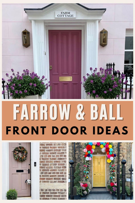 The front door sets the tone for what is to come inside. So, get inspired with these stunning Farrow and Ball front door colours, from pretty pinks to defining hues. Click through to see 17 front door colour ideas! Raspberry Front Door Colors, Pink Front Door Brick House, Tan House Front Door Color, Farrow And Ball Front Doors, Farrow And Ball Front Door Colours, Pink Front Doors, Front Door Colour Ideas, Door Colour Ideas, Farrow And Ball Front Door