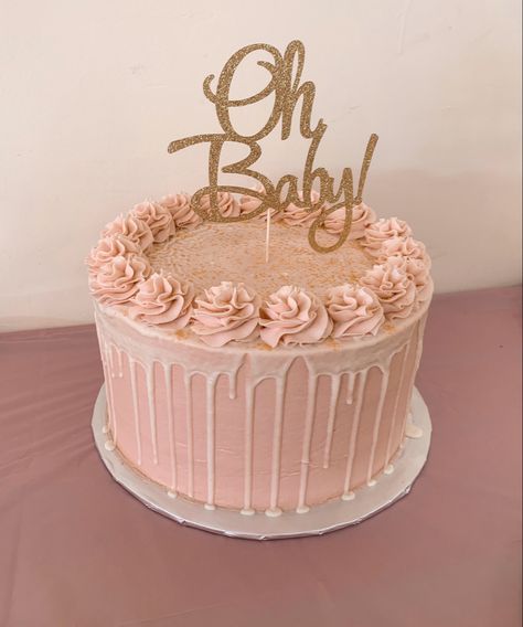 Simple Pink And Gold Cake, Baby Shower Cakes Girl Simple, Pink And Gold Baby Shower Cake, Small Baby Shower Cake, Baby Girl Baby Shower Cake, Baby Shower Girl Cake, Baby Girl Shower Cake, Gold Baby Shower Cake, Simple Baby Shower Cake