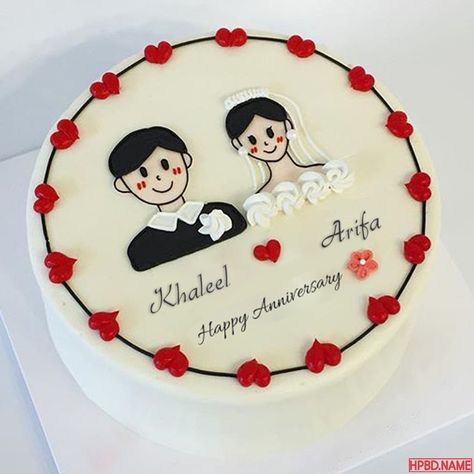 Happy Wedding Anniversary Cake with His/ Her Name Wedding Cake With Name, Anniversary Cake Images, Marriage Anniversary Cake, Write Name On Cake, Anniversary Cake With Name, Birthday Cake Write Name, Anniversary Cake Designs, Birthday Cake Writing, Wedding Cake Images