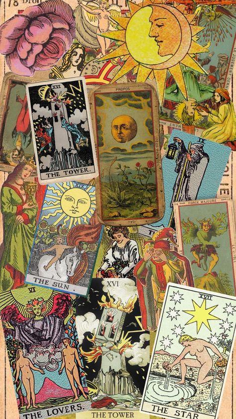 #tarot #tarotcards #vintage #retro #witch #witchy #background #collage #wallpaper #aesthetic #fyp #shuffleaesthetic #cards Tarot Card Wallpaper Aesthetic, Witchy Background, Collage Wallpaper Aesthetic, Retro Witch, Background Collage, Vintage Tarot Cards, Lunar Magic, Instagram Sales, Witch Wallpaper