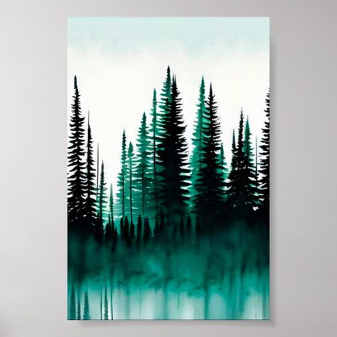 A serene pine tree forest poster that brings the beauty of nature into your home, creating a peaceful and tranquil atmosphere. #forestposter #pinetrees #naturallandscape #peacefulvibes #serenedecor #natureart #homedecor Teal Green Bedroom, Painting Ideas Blue, Water Painting Ideas, Pine Painting, Bedroom Paintings, Sunset Canvas Painting, Pine Tree Forest, Forest Poster, Dollar Tree Christmas Decor