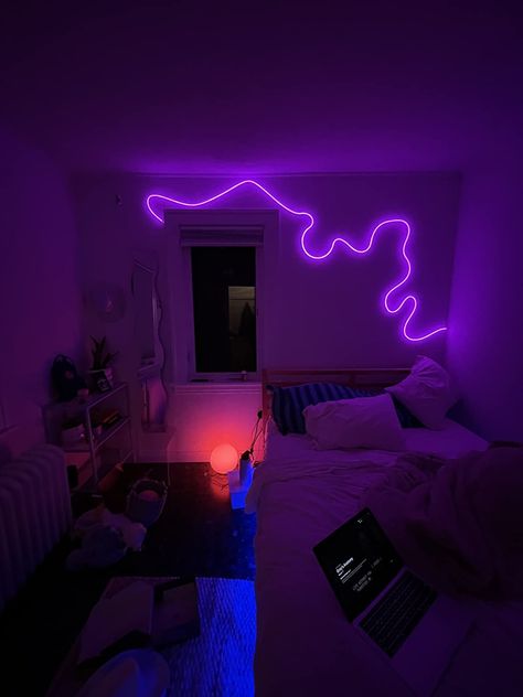 Neon Rope, Led Lighting Bedroom, Cool Room Decor, Pinterest Room, Neon Room, Pinterest Room Decor, College Room, Cool Room, Cute Bedroom