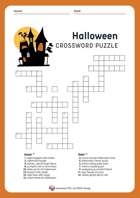 Here's a fun EFL crossword puzzle with words related to Halloween. Halloween Crossword, Halloween Crossword Puzzles, Halloween Vocabulary, Teach English Online, Teaching English Online, Answer Sheet, Teach English, English Online, Crossword Puzzle