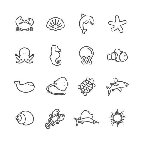 Sea Life Theme, Logo Reference, Shell Drawing, Ocean Projects, Cute Simple Tattoos, Ocean Drawing, Small Girly Tattoos, Easy Animal Drawings, Creating A Bullet Journal