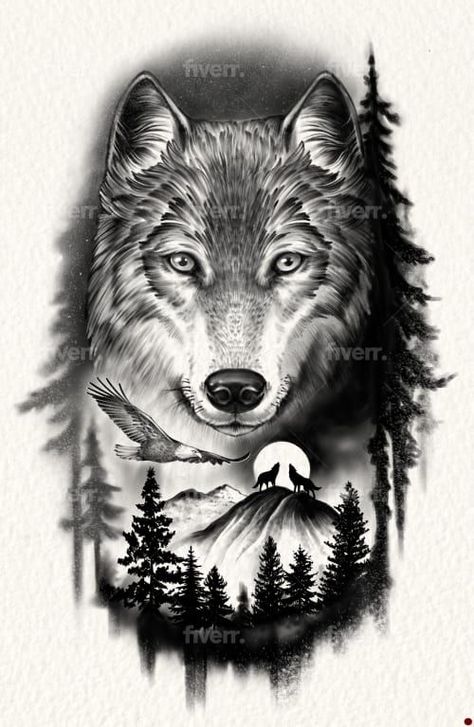 unique animal design Native American Wolf Tattoo, Black And White Tattoos, Wolf Tattoos Men, Animal Sleeve Tattoo, A Tattoo Design, White Tattoos, Wolf Tattoo Sleeve, Animal Tattoo Ideas, Native Tattoos