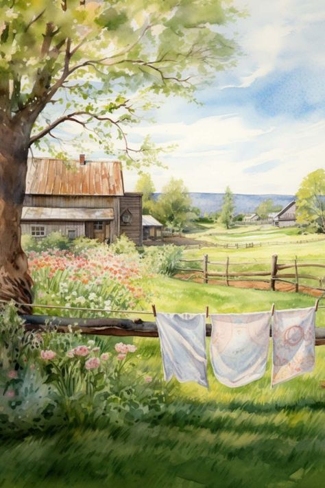 Little Apartment Aesthetic, Laundry On The Line, Modern Teen Boy Bedroom, Happy Homemaking, Farm Paintings, Teen Boy Bedroom, Cottage Art, Apartment Aesthetic, Boy Bedroom