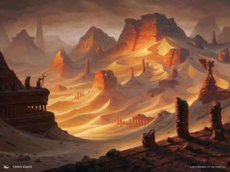 Dnd Desert, Chris Rahn, Sand Magic, Sand City, Concept Art Landscape, Mtg Art, Rpg Map, Location Inspiration, Landscape Concept