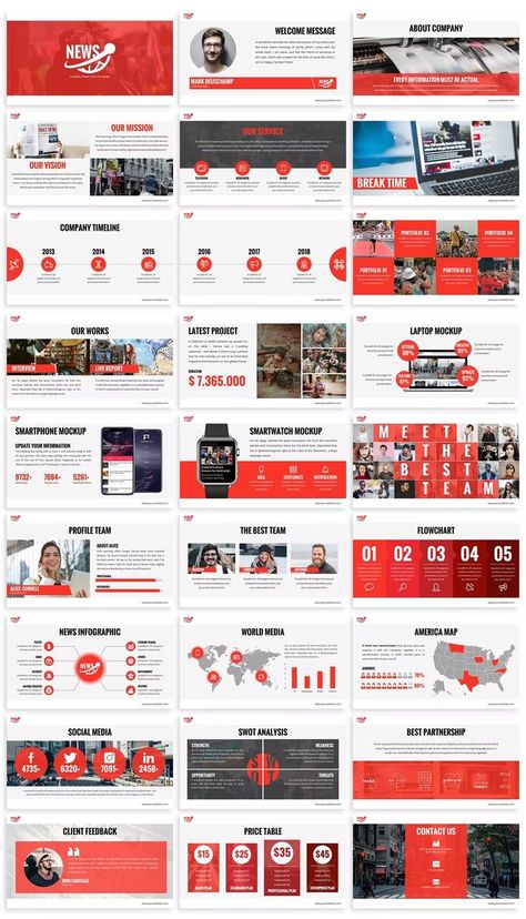 News - Multimedia Powerpoint Template News Presentation, Ppt Ideas, Red Presentation, Theme Presentation, Flat Color Palette, Ppt Template Design, Brand Profile, Wayfinding Signs, Slide Deck