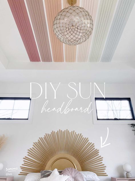 DIY SUN HEADBOARD ✨☀️ | Gallery posted by Lauren Burke | Lemon8 Sunburst Headboard, Sun Headboard, Lauren Burke, Gold Headboard, Diy Art Deco, Boho Headboard, Headboard Ideas, Metallic Spray Paint, Gold Sunburst