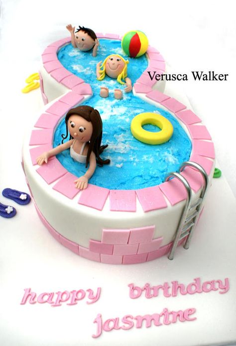 Pool Birthday Cakes, Swimming Pool Cake, Swimming Cake, Number Birthday Cakes, Pool Party Cakes, Pool Cake, Girl Number, Cakes Chocolate, Beach Cakes