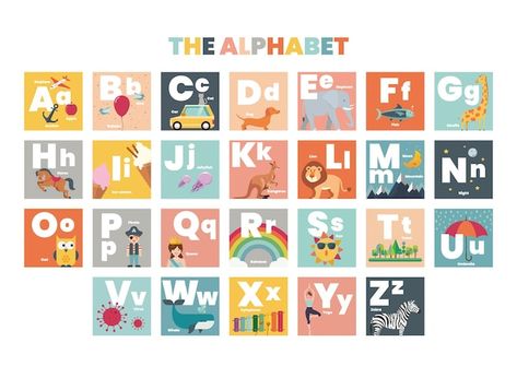 Abc alphabet worksheet flashcard | Premium Vector #Freepik #vector #cute #cute-illustration #kids-alphabet #set W Is For Worm, Abc Wallpaper, Rooster Vector, D Is For Dog, Mermaid Vector, C Is For Cat, Kids Alphabet, Apple Vector, Rabbit Vector