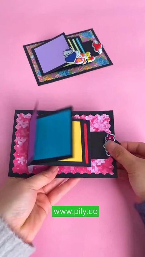 Pull Book Diy, Flipping Paper Craft, How To Make A Pull Out Paper, Waterfall Pull Tab, Origami Pull Out Card, Pull Up Card Diy, Paper Pull Tab, Scrapbook Pull Tab, Pull Down Paper Craft