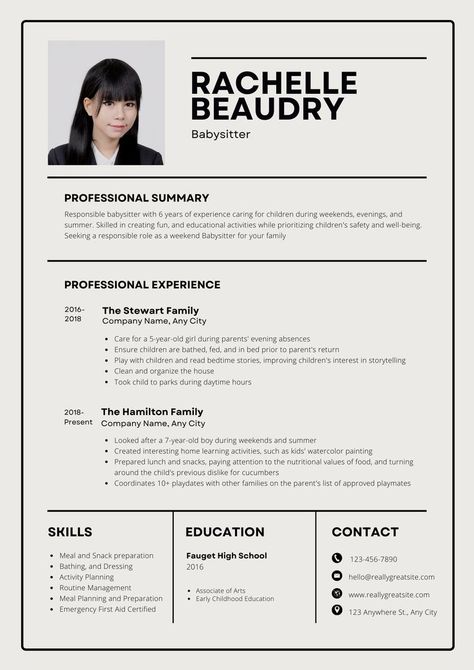 Formal Cv Design, Nanny Resume, Babysitter Resume, Career Portfolio, Cv Profile, Curriculum Vitae Design, Best Cv Template, Career Objective, Professional Resume Examples