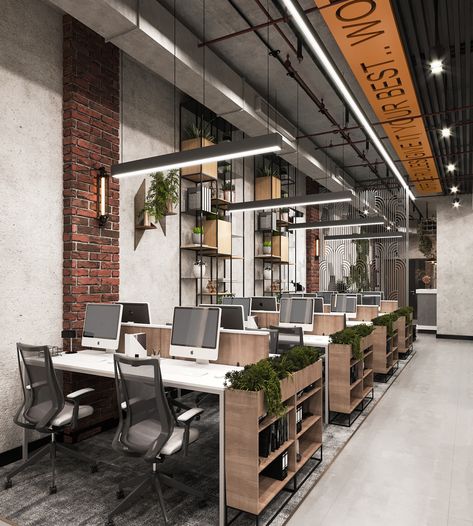 Industrial Company Lahmim on Behance Office Games Room, Modern Office Design Inspiration, Industrial Office Space, Working Office, Interior Kantor, Small Office Design, Industrial Office Design, Office Design Inspiration, Loft Office