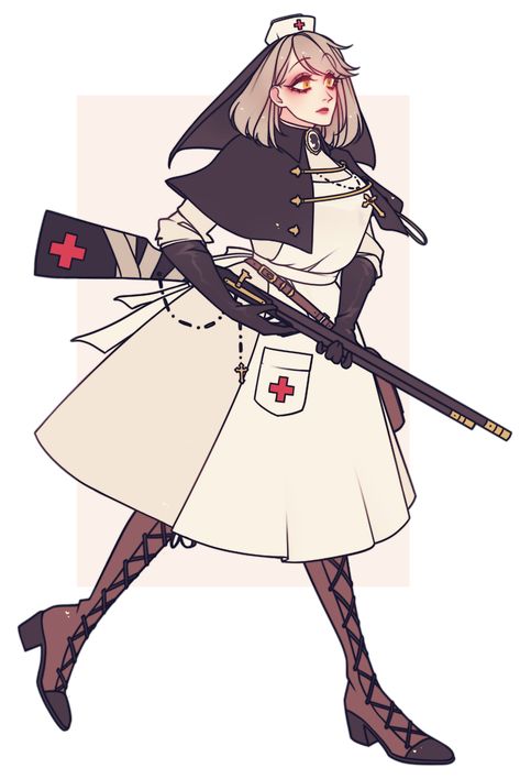 Nurse Outfit Drawing, Nurse Oc Art, Nurse Character Design, Medic Oc, Nun Character Design, Nurse Oc, Ocs Ideas, Oc Reference, Health Goth