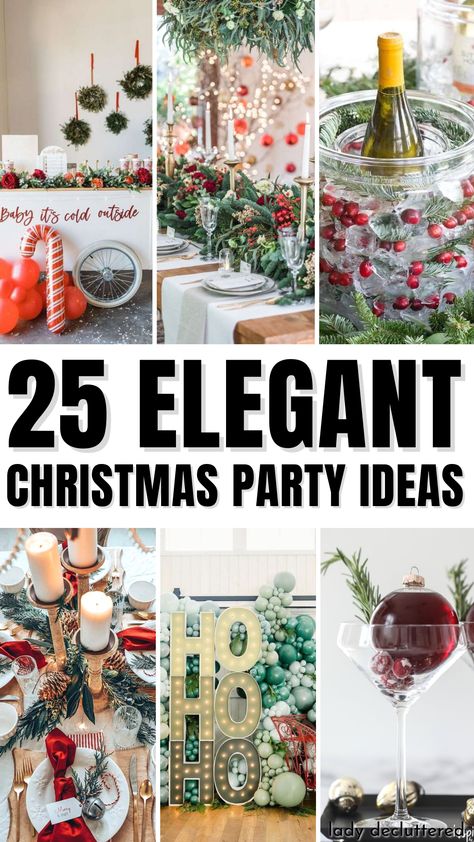 25 Elegant Christmas Party Ideas Ideas For Hosting Christmas, Christmas Party Themes Decoration, Christmas Brunch Ideas Party Decor, Christmas Cocktail Decorations, Holiday Party Set Up Ideas, Classy Holiday Party Decor, Work Holiday Party Decor Ideas, Brunch Holiday Party, Decorating For A Christmas Party