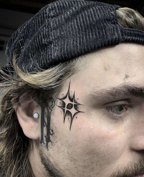 Star Face Tattoo, Face Tats, S Names, Gangsta Tattoos, Tatuaje A Color, Face Tattoos, Head Tattoos, Time Tattoos, Black Ink Tattoos