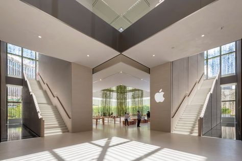 Apple Store Design, Apple Headquarters, Apple Office, Minimal Interior, Stone Stairs, Foster Partners, Apple Design, Video Wall, Apple Store