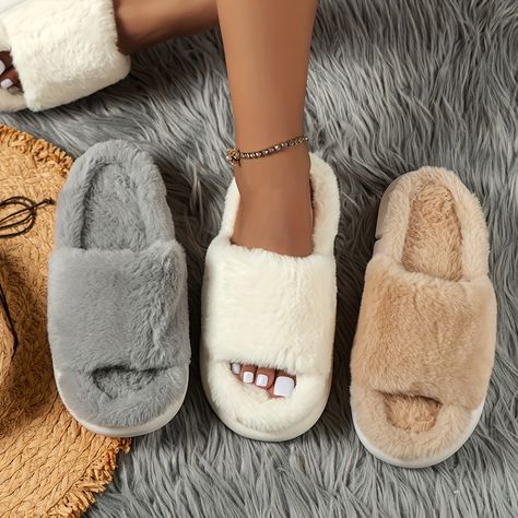 Faster shipping. Better service Thrift List, Fur Loafers, Fluffy Shoes, 2023 Ideas, Comfy Clothing, Pretty Sandals, Open Toe Slippers, Cute Slippers, Fuzzy Slippers