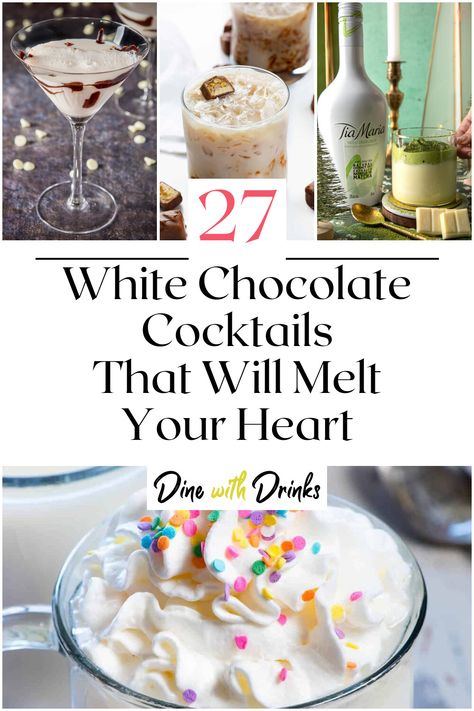 Collage of 4 white chocolate cocktails. White Chocolate Cocktails, Candy Cane Cocktail Recipe, White Chocolate Martini Recipe, Chocolate Alcoholic Drinks, Chocolate Cocktail Recipes, Caramel Cocktail, White Chocolate Martini, Chocolate Drink Recipes, Irish Cream Recipe