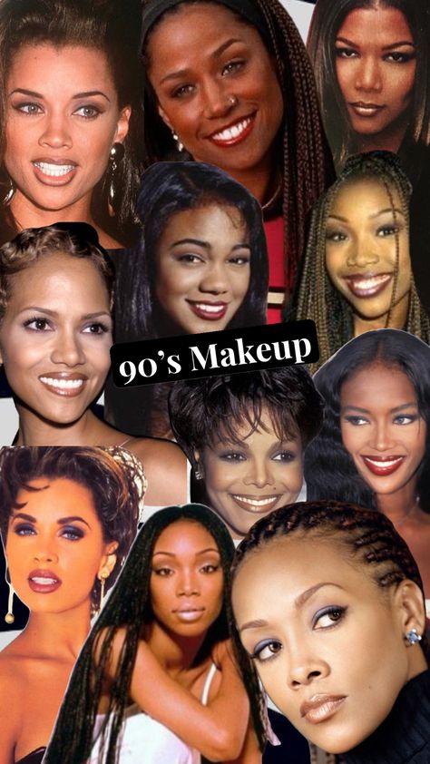 90s Theme Party Aesthetic, Brandy Makeup 90s, 1990s Makeup Black Women, 2000s Black Women Makeup, 90s Makeup Supermodel, 90s Makeup For Black Women, Tlc Makeup 90s, Classic 90s Makeup, How To Be 90s Pretty