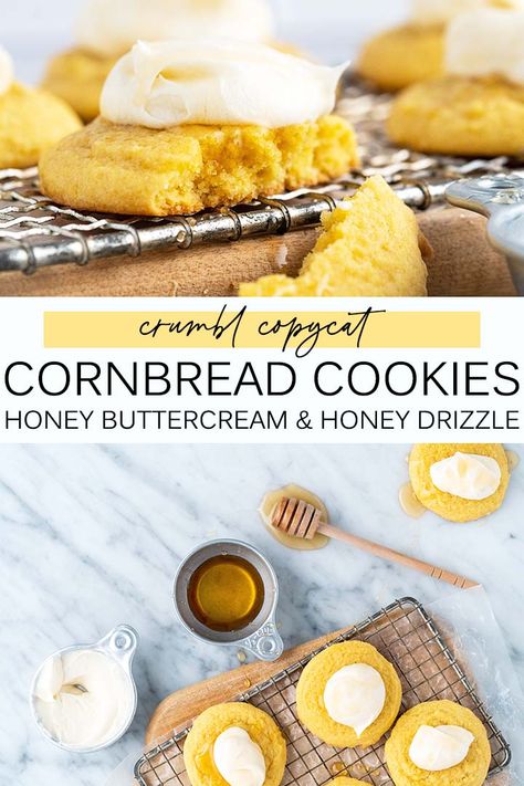 Cornbread Crumble Cookie, Honey Cornbread Cookies, Guilty Pleasure Food, Crumbl Cornbread Cookie Recipe, Cornbread Cookies Crumbl, Cornbread Desserts, Crumbl Cornbread Cookie, Cornbread Cookie, Cornbread Cookies