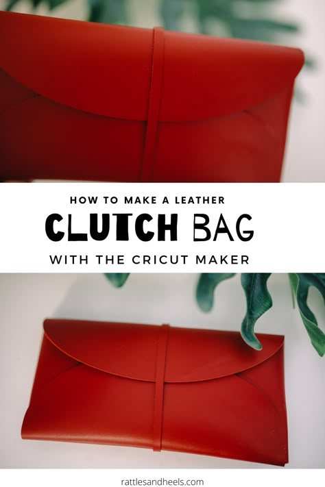 #ad Easy Cricut Beginner Project! Make a DIY leather clutch bag with the Cricut Maker. Faux Leather Clutch Diy, Diy Leather Clutch Bag, Cricut Bag Ideas, Leather Cricut Projects, Faux Leather Bag Pattern, Cricut Leather Projects, Cricut Purse, Leather Clutch Pattern, Faux Leather Cricut