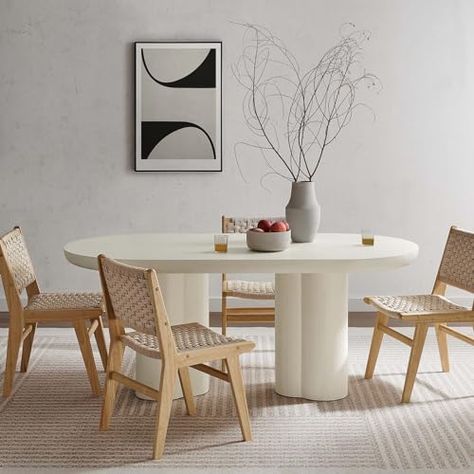 Dining Table Seats 8, Oval Desk, Oval Kitchen Table, Modern White Table, Contemporary Modern Dining Table, Concrete Overlay, Concrete Dining Table, Kitchen Features, Oval Table