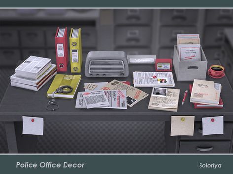 sims 4 cc // custom content decor clutter // the sims resource //    soloriya's Police Office Decor Sims 4 Programmer Cc, Sims 4 School Clutter, Sims 4 Desk Chair Cc, Sims 4 Office Clutter, Sims4 Office, Sims 4 Clutter Cc Kitchen, Sims 4 Cc Office, Sims 4 Office Cc, Sims 4 Office