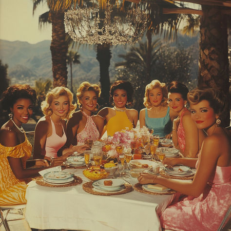 60s Housewife Aesthetic, Palm Royale Aesthetic, Palm Royale Party, Retro Party Aesthetic, 1960s Cocktail Party, Slim Aaron, Palm Royale, Journal Photos, 60s Aesthetic