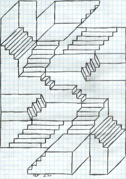 Escher Stairs, Stairs Drawing, Escher Art, Optical Illusion Drawing, Graph Paper Notebook, Graph Paper Designs, Illusion Drawings, Isometric Drawing, Graph Paper Drawings