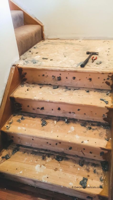 How To Fix Cracked Wood Floor, Auvergne, From Carpet To Wood Stairs, Unique Stairs Design, Stair Landing Flooring Ideas, Simple Stairs Renovation, Best Stairs Makeover Ideas, Easy Stairs Makeover, Diy Stairs Makeover Cheap