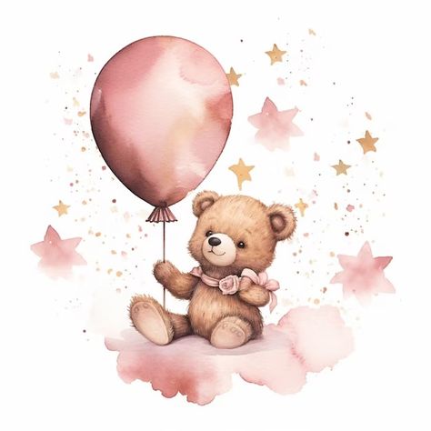 Baby Birth Cards, Happy Birthday Captions, Color Theory Art, Wedding Card Frames, Baby Animal Drawings, Bear Watercolor, Teddy Bear Cakes, Baby Teddy, Baby Announcement Cards