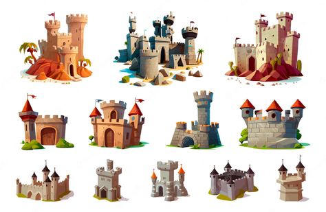 Premium Vector | Fairytale medieval towers and castles. cartoon towers, kingdom fortresses, old ancient magic castles Medieval Towers, Castle Cartoon, Castle Vector, Castle Illustration, Ancient Magic, Medieval Tower, Magic Castle, Castle Tower, City Cartoon