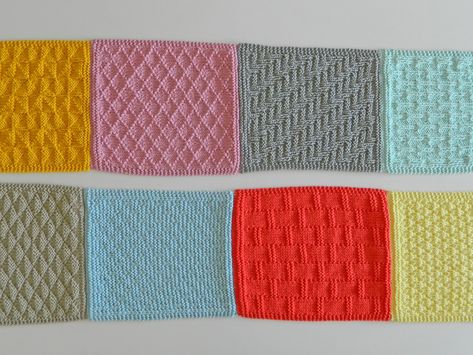 Knit Blanket Squares Block Patterns, Knitted Squares Pattern, Knitting Projects Blanket, Knitted Blanket Squares, Knitting Squares, Knitting Blocking, Knitting Patterns Free Blanket, Baby Boy Knitting Patterns, Beginner Knitting Patterns