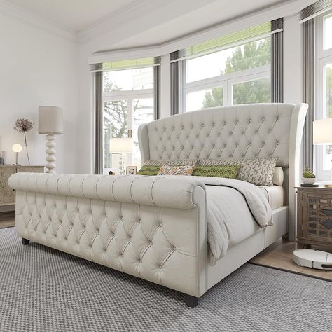 Classy Beds, Classy Room, Bedroom Transformation, Classy Rooms, Upholstered Sleigh Bed, Cama Queen Size, Tufted Upholstered Bed, King Size Platform Bed, Lit King Size