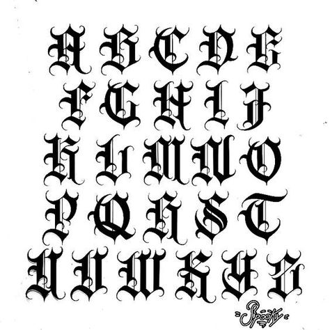 T Old English Font, Gangster Letters, Pretty Cursive Fonts, Fonts For Tattoos, Old English Alphabet, Tattoos Fonts, Tattoo Lettering Alphabet, Tattoo Fonts Alphabet, Typo Logo Design