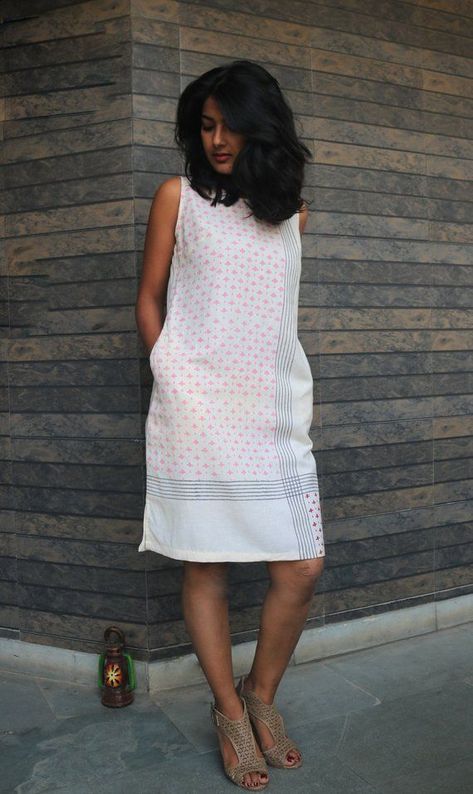 7a6a74cbe87bc60030a4bd041dd47b78desc53042698ri White Tunic Dress, Block Print Dress, Summer Shift Dress, Linen Tunic Dress, Linen Shift Dress, Designer Kurtis, White Cotton Dress, Shift Dresses, White Tunic