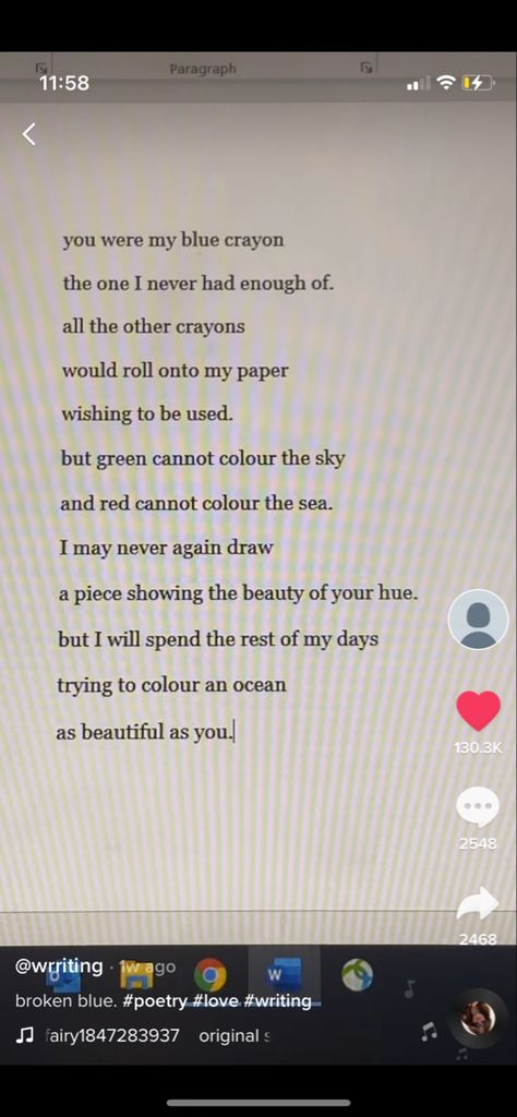 #poem #tiktok Tiktok Poems, Random Poems, Tiktok Poetry, Blue Crayon, Thought Quotes, Deep Thought, Writing Poetry, Deep Thought Quotes, Pretty Words