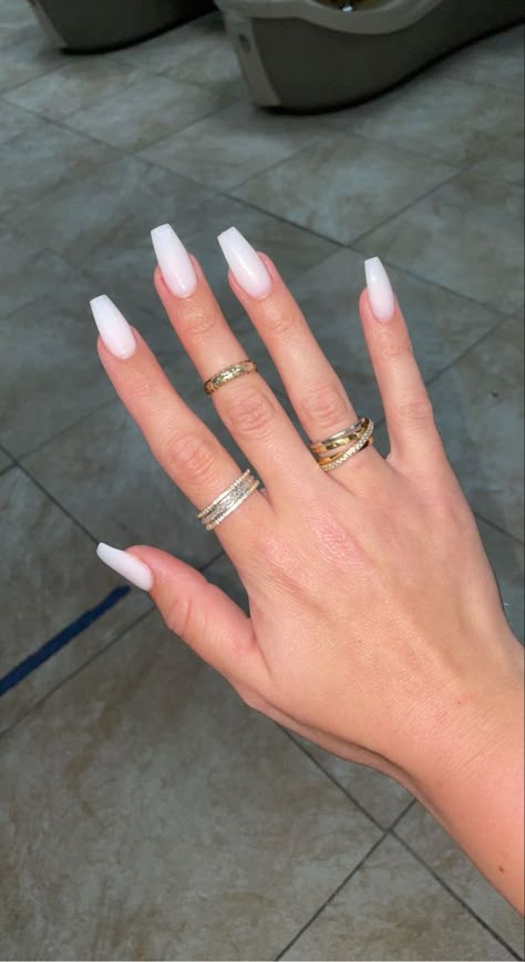 Clean Basic Acrylic Nails, Long Coffin Milky White Nails, Milky White Nails Oval Shape, College Nails Ideas Simple, Milky White Nails Acrylic French Tip, Ballerina Milky White Nails, White Matte French Tip Nails, White Ballerina Nails Long, White Nails Ballerina Shape