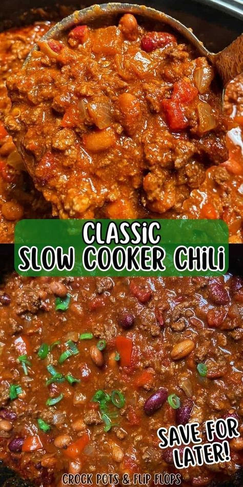 Chilli Recipe Crockpot, Homemade Chili Recipe, Slow Cooker Chili Recipe, Classic Chili, Crockpot Soup, Easy Crockpot Dinners, Best Chili Recipe, Chili Recipe Crockpot, Crockpot Dinners