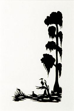 Silhouette; Rice (Carew), signed, Duck & Heron in Cypress Swamp, 5 inch. Cypress Tree Tattoo, Louisiana Tattoo, Tree Sleeve Tattoo, Tree Tattoo Arm, Tattoo Tree, Louisiana Art, Tree Mural, Cool Tree Houses, Tree Sketches