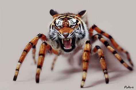 Made with Photoshop. Spider and tiger made with AI. #MadeWithPhotoshop #PhotoshopArt #funny #spiger #spider #tiger #AI Tiger Spider, Photoshopped Animals, Scared Face, Photoshop Art, Original Image, Bugs, Funny Pictures, Photoshop, Funny