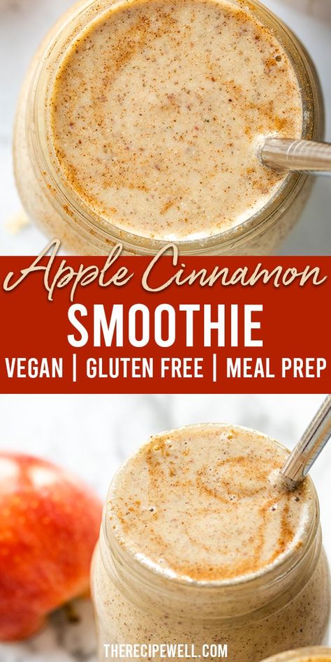 Vegan Smoothies, Apple Cinnamon Smoothie, بذور الشيا, Gluten Free Meal Prep, Cinnamon Smoothie, Vegan Smoothie Recipes, Fall Morning, Protein Recipes, Easy Smoothies