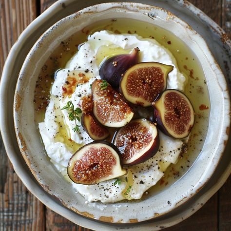 Warm Figs with Honey and Greek Yogurt Recipe Ingredients 1 cup Greek yogurt 6 fresh figs, halved 2 tablespoons honey 1 tablespoon extra-virgin olive oil 1 teaspoon fresh thyme leaves Freshly ground black pepper Sea salt (optional) Instructions Step 1: Prepare the Greek Yogurt Spread the Yogurt: In a shallow serving bowl, spread the Greek yogurt evenly to create a smooth base for the figs. Step 2: Warm the Figs Heat the Figs: In a small saucepan over low heat, gently warm the figs for 2-3 min... Yogurt Spread, Greek Yogurt Recipe, Yogurt Recipe, Greek Yogurt Recipes, Fresh Figs, Yogurt Recipes, Recipe Ingredients, Fresh Thyme, Freshly Ground