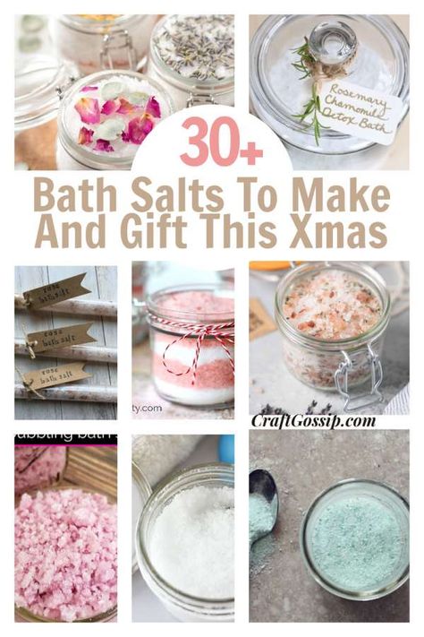 Bath Salts Packaging Ideas, Christmas Gift Crafts, Diy Bath Salts With Essential Oils, Bath Salts Diy Recipes, Homemade Bath Salts Recipe, Peppermint Bath Salts, Diy Bath Salt, Bath Soak Recipe, Diy Sugar Scrub Recipe